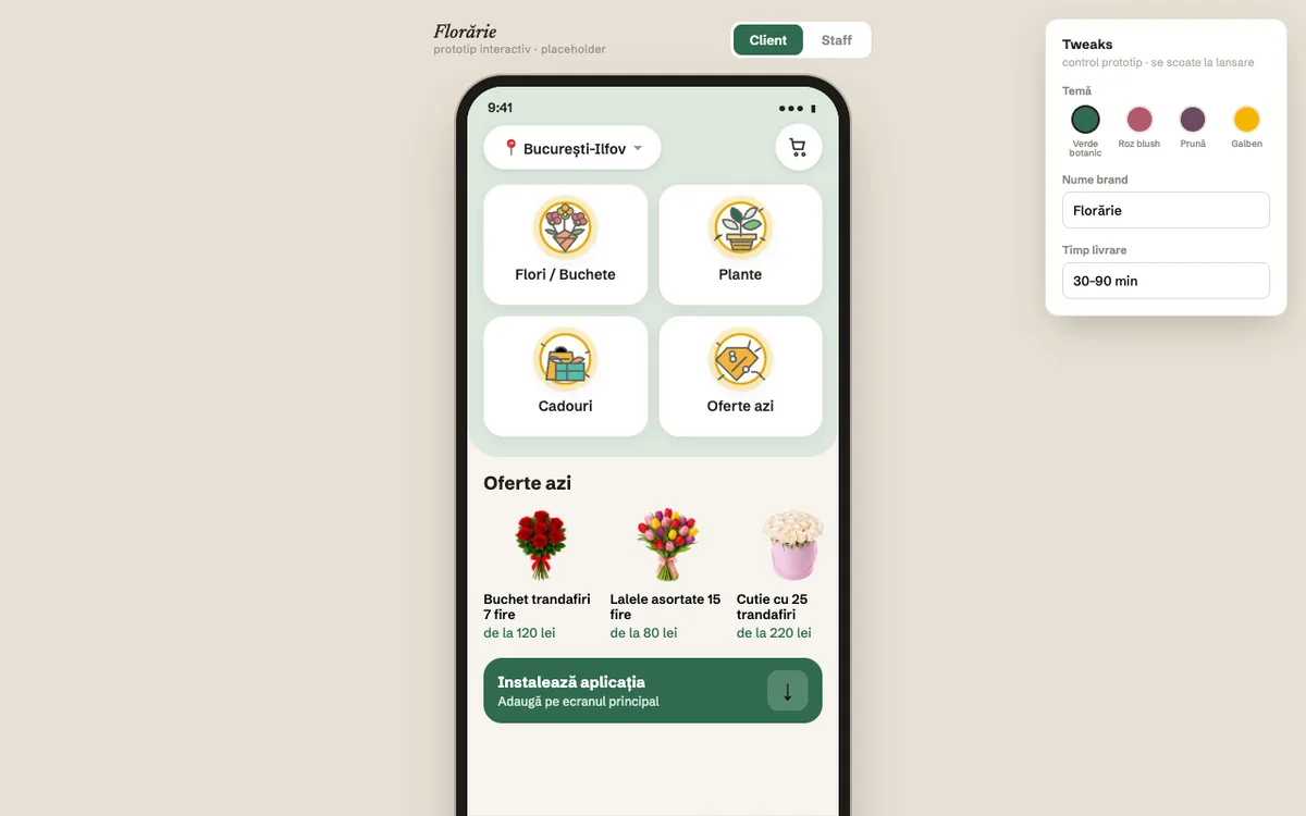 Demo Flower Express, magazin și aplicație pentru o florărie
